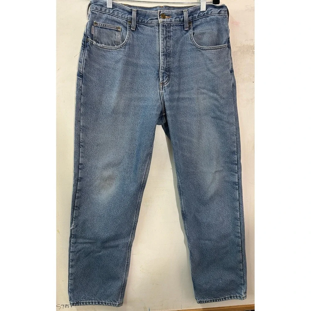 CARHARTT Relaxed Fit Fleece Lined Jeans Medium Blue Denim Men's Size 34X31